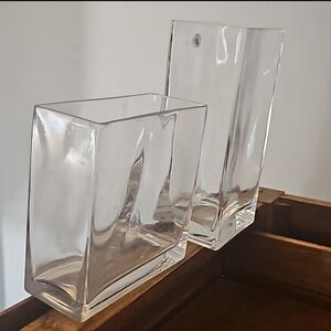 HEAVY Set Handmade glass Rectangular & tall cubed flowers / candles Italy HEAVY